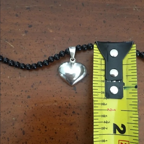 Vintage Black Beaded Necklace with Silver Heart Pendant - Picture 4 of 6